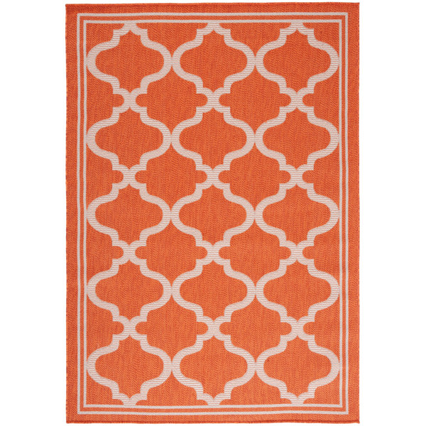Red Barrel Studio® Geometric Rust/Ivory Indoor / Outdoor Area Rug Wayfair